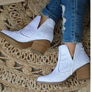 White glitter booties
